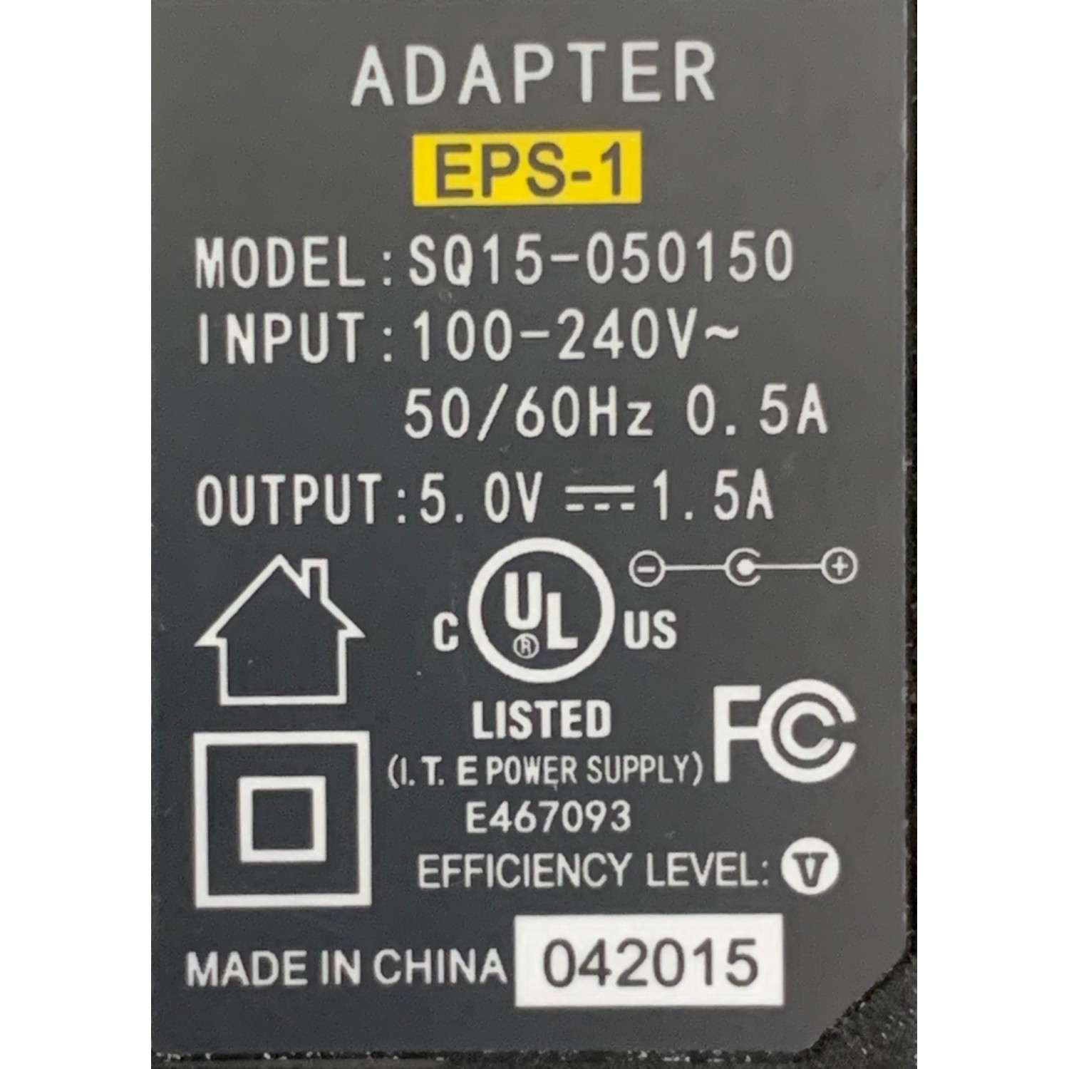 CARGADOR / ADAPTADOR DE FUENTE DE ALIMENTACION ADAPTER / VCA-VCD/ NUMERO DE PARTE SQ15-050150 / EPS-1 / ENTRADA VCA 100-240~ 50/60HZ 0.5A / SALIDA VCD 5.0V 1.5A / MODELO SQ15-050150 - Imagen 3